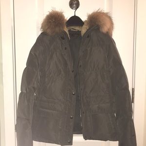 Theory down coat with fur hood